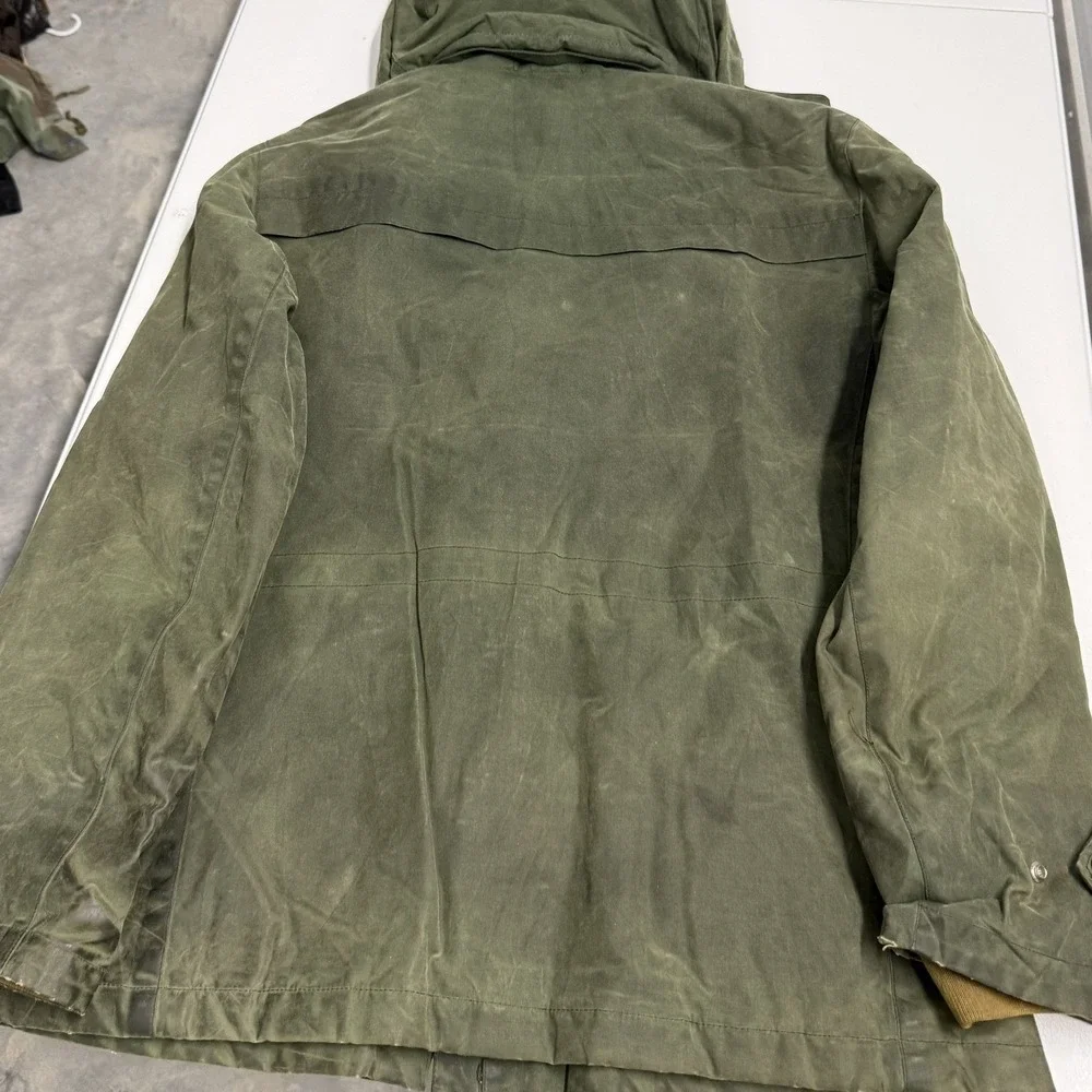 Wallace & Barnes Waxed Cotton Jacket Mens L Green Quilted Thermore Hood